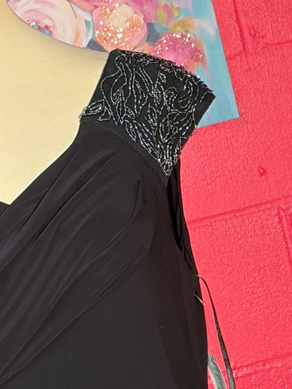 Lauren Ralph Lauren Black Beaded Shoulder Maxi Gown Size 14 Formal Dress - Picture 4 of 11